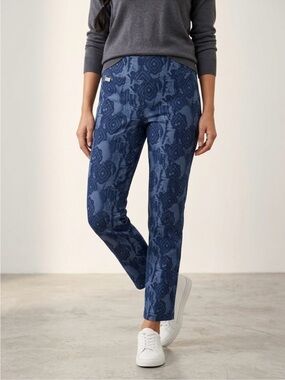 Lisette L Montréal Blue Geometric Abstract Straight Leg Pull On Pants Size 6